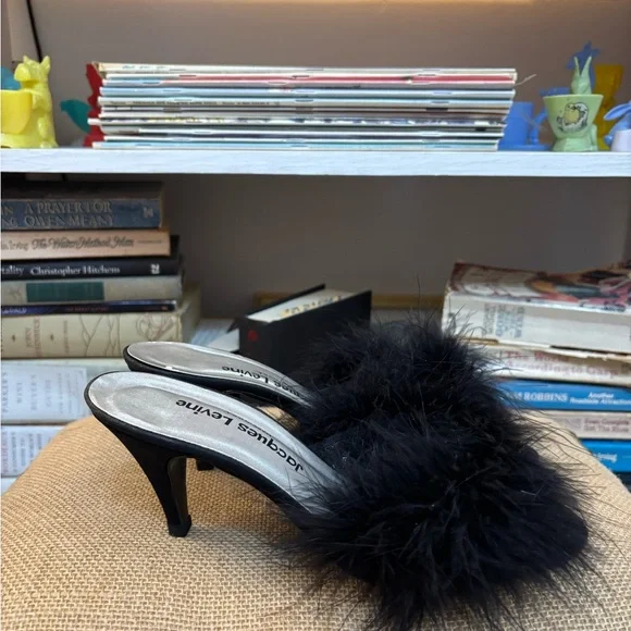 Women's Black Feathered Heels - Picture 4 of 5